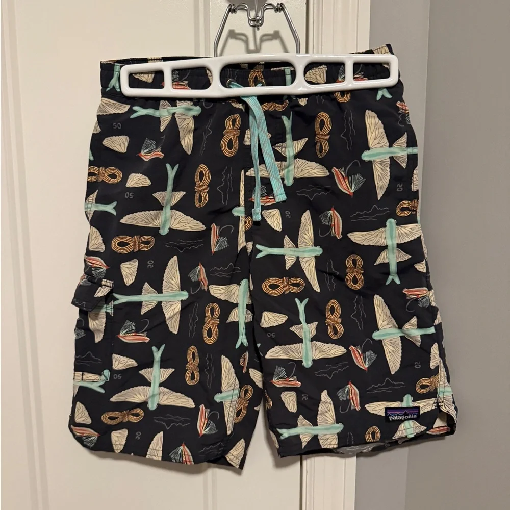 Patagonia Boy’s Black Swim Shorts with Nautical Design - Picture 1 of 1